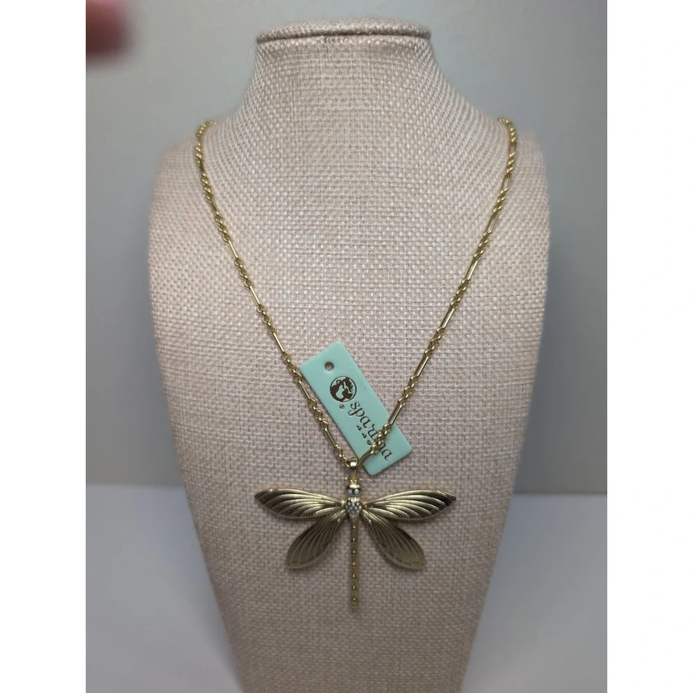 Spartina 449 Gold Tone Dragonfly Rhinestone Necklace